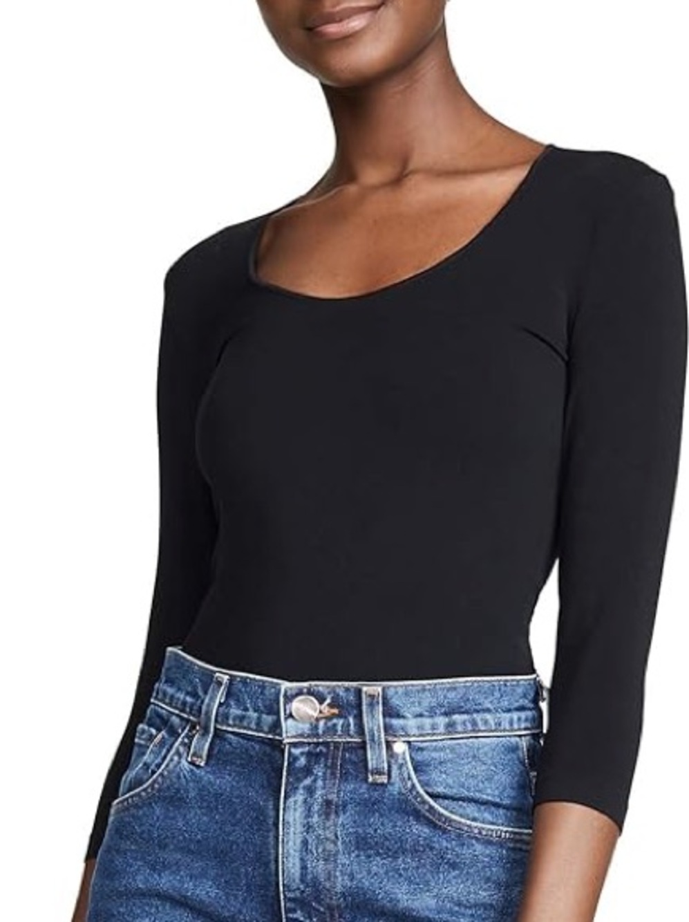 Wolford crewneck 3/4 sleeve top L black pure jersey stretch basic timeless
